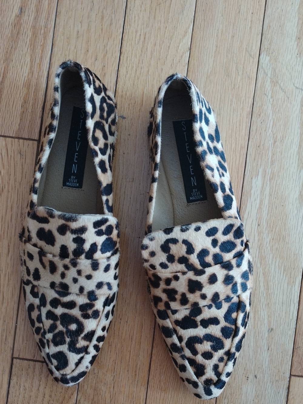 Steven By Steve Madden Leopard-calf Hair/Leather Pointed Loafers - Beige & Black